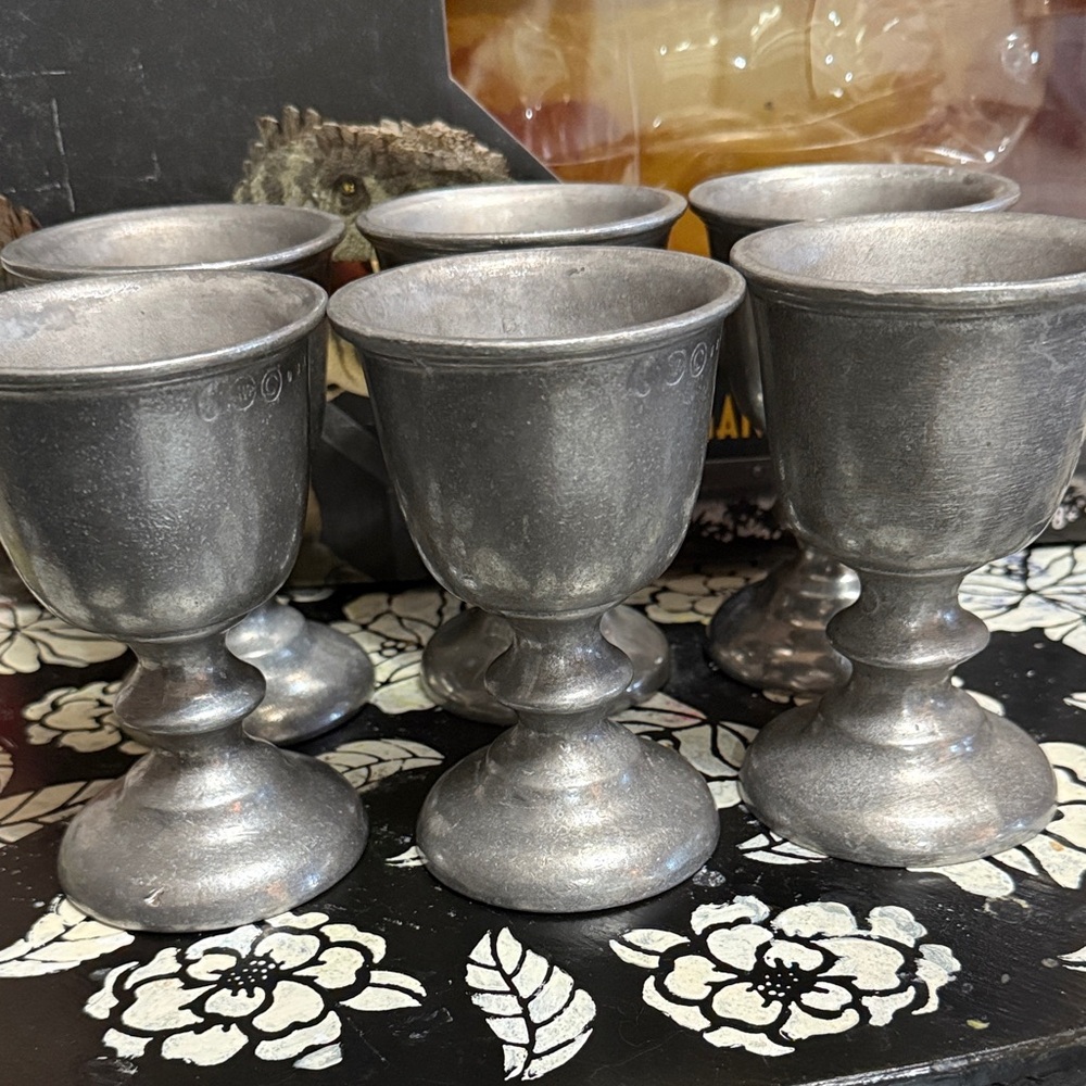 Mid 20th Century Royal Wilton Plough Tavern Armetale Pewter Goblets -Set of 6
